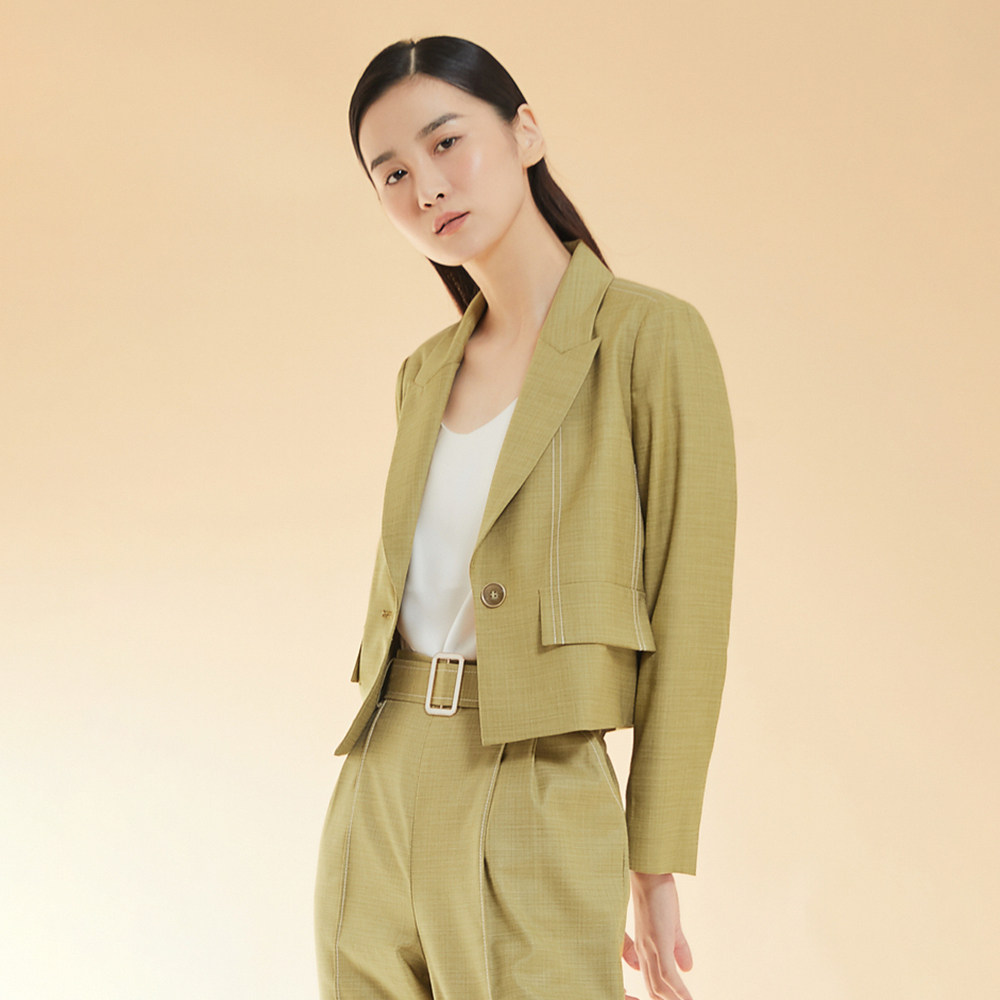 velwin蔚雯春秋季新款v领黄色短款外套女通勤显瘦一粒扣气质上衣,女装/女士精品,短外套,淘宝优惠券,粉丝福利购,淘宝优惠卷