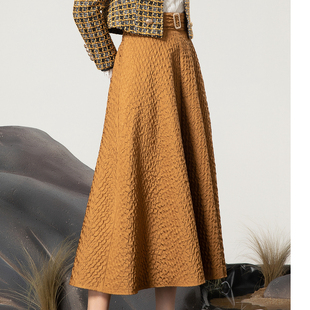 idole奕多秋季新款法式设计感气质半身裙女高腰显瘦a字裙优雅长裙