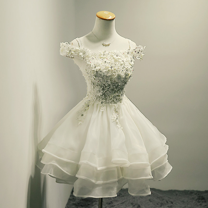 蓬蓬裙短款婚纱白色伴娘服一字肩2020冬结婚敬酒服宴会派对小礼服|msdalam kategori Butik wanita / wanita, perkahwinan/Cheongsam/pakaian, pakaian/malam - dari Buy2taobao.com untuk memberikan perkhidmatan ejen Taobao profesional membeli