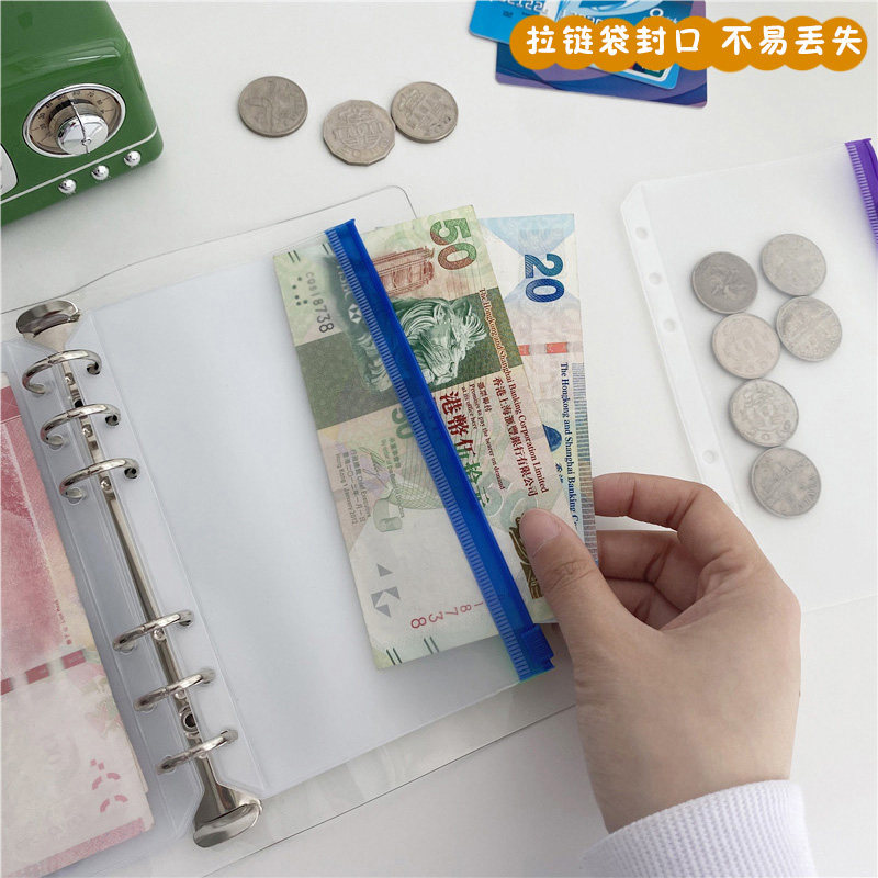 A6A5 수첩 문서 가방 다채로운 지퍼 가리 하트 천공 투명 6 홀 루스 리프 코어 내부 페이지 보관 가방