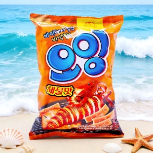 韩国进口零食乐天鱿鱼虾条膨化75g袋烤鱿鱼鲜虾味办公室休闲食品