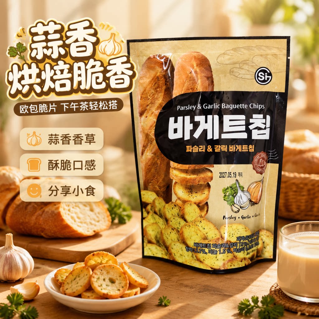 韩国进口食品SI青佑蒜香味面包干法棍烤面包片酥脆好吃零食70g