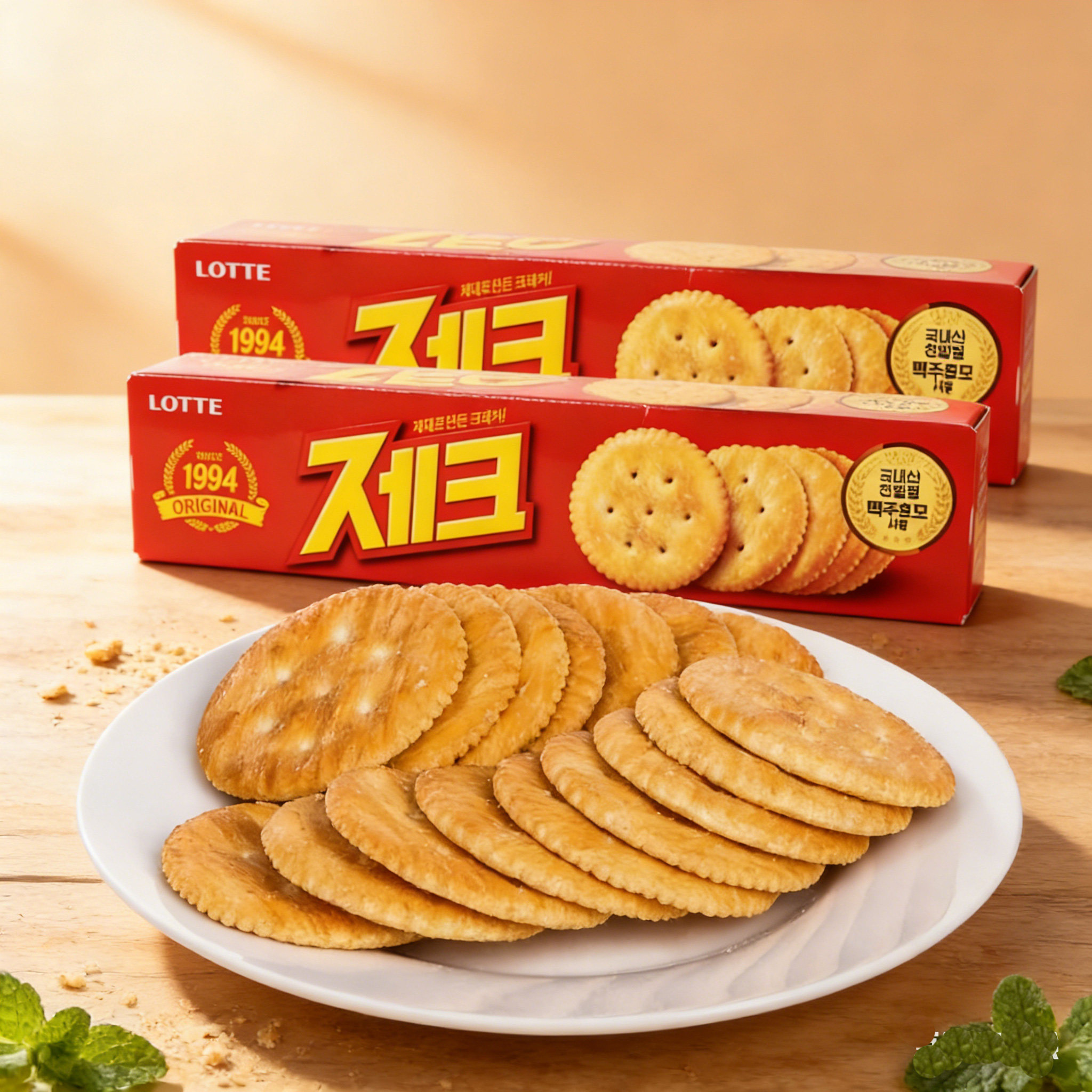 韩国进口零食乐天杰克咸味酥脆饼干薄脆代餐饼干100g*5盒包邮