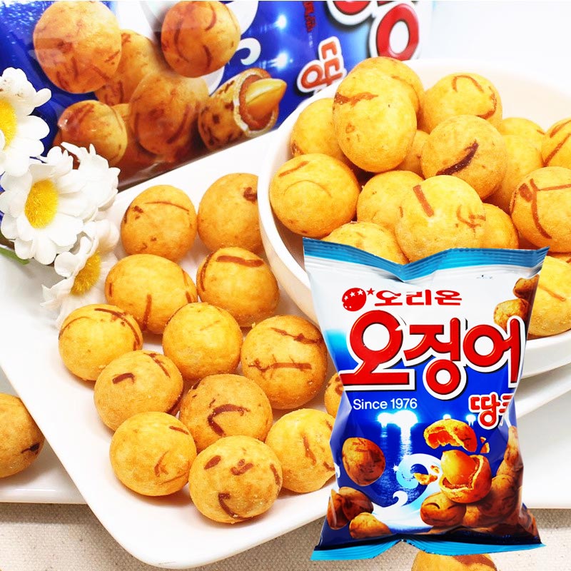 韩国进口好丽友烤鱿鱼味花生球98g袋装花生豆膨化食品休闲小零食