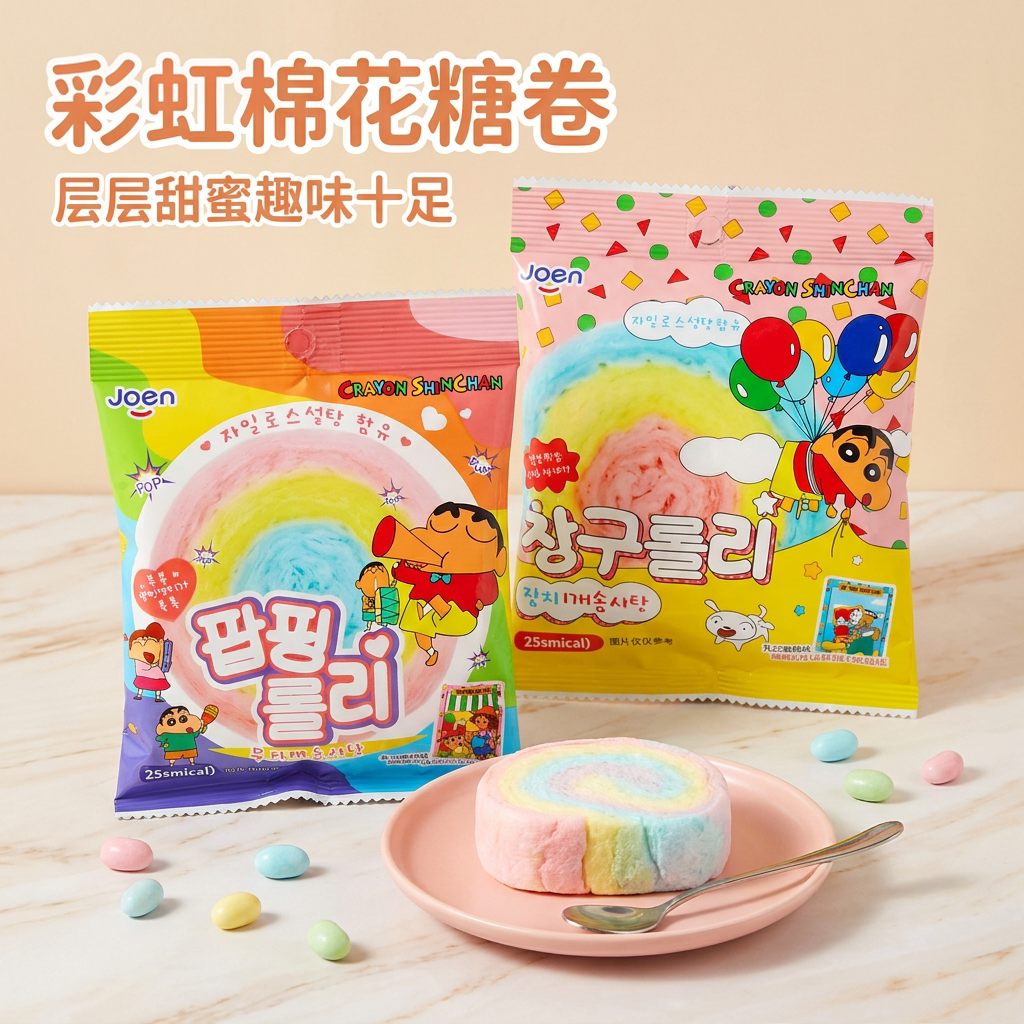 韩国进口joen跳跳糖彩色棉花糖蜡笔小新联名便利店网红休闲零食