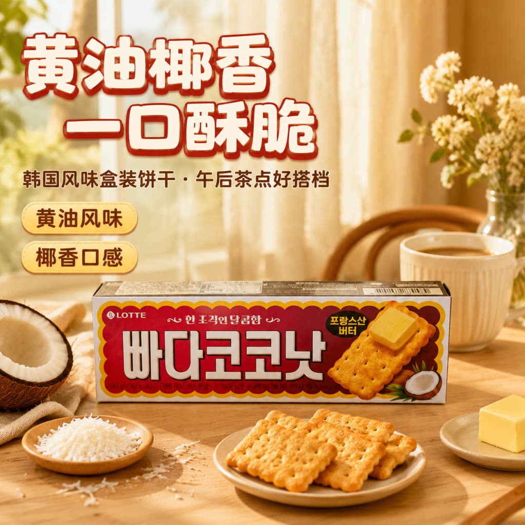韩国进口乐天lotte 黄油蜂蜜椰奶饼干100g 休闲零食品 零食小吃