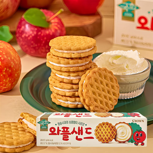 韩国进口CROWN克丽安苹果味夹心华夫饼干解馋休闲零食办公室食品
