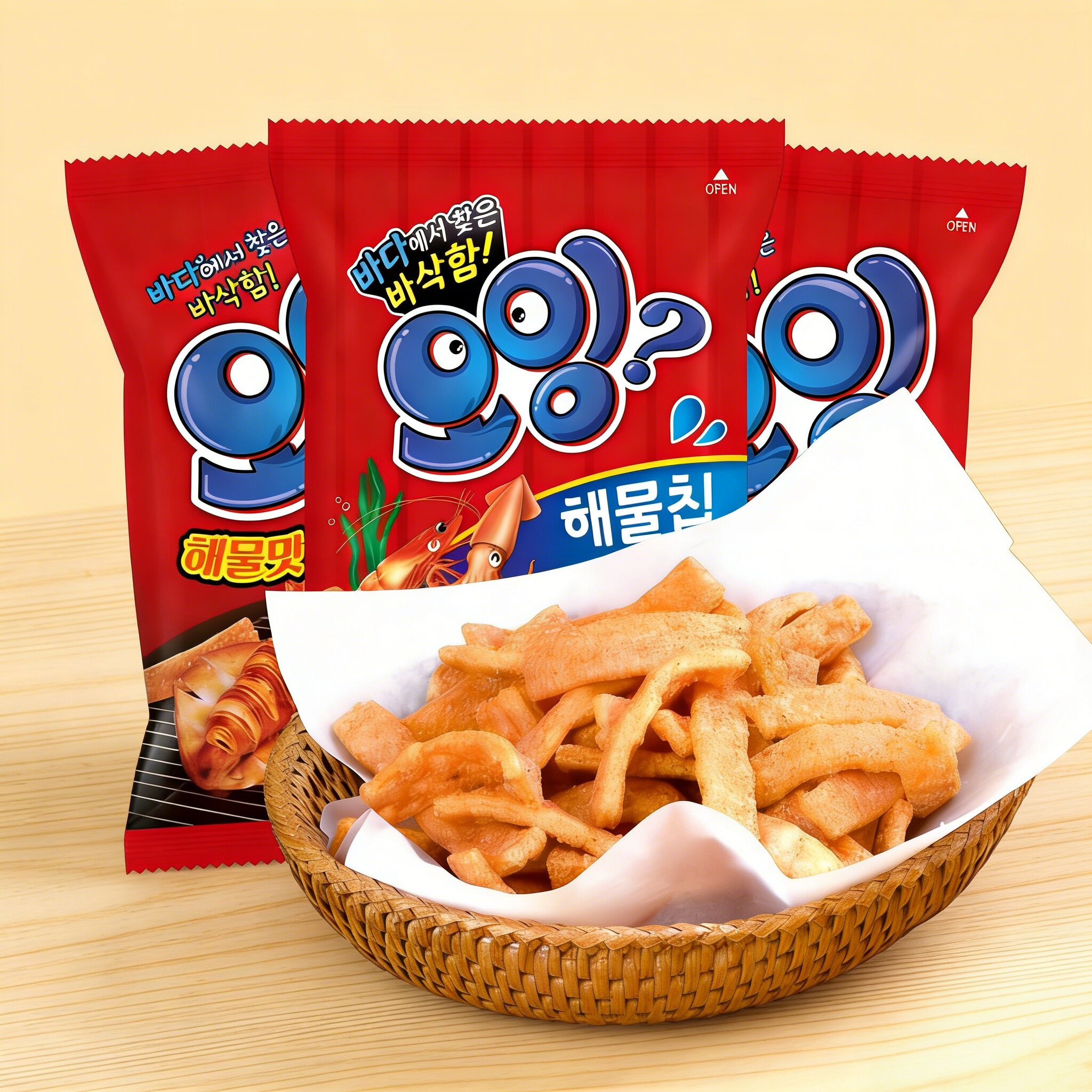 韩国进口乐天鱿鱼脆虾条75g鲜虾味办公室追剧小零食休闲膨化食品