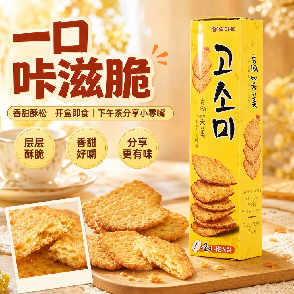 韩国进口零食好丽友高笑美芝麻薄脆饼干代餐70g零食小吃休闲食品