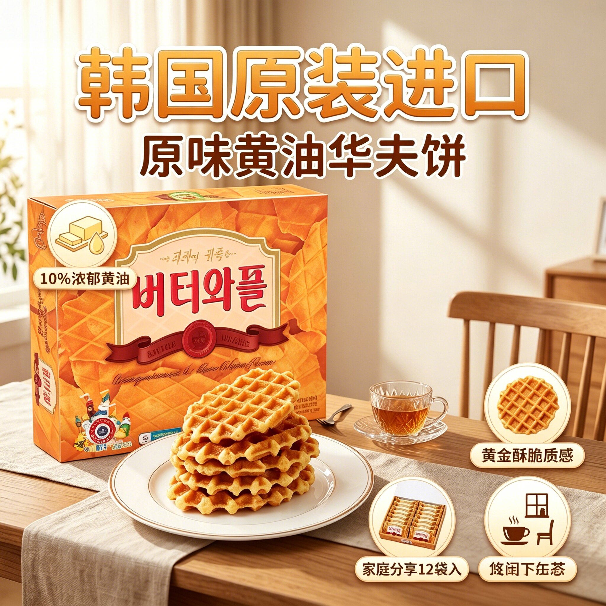 韩国进口早餐饼干糕点心克丽安华夫饼干316g网红零食小吃休闲食品