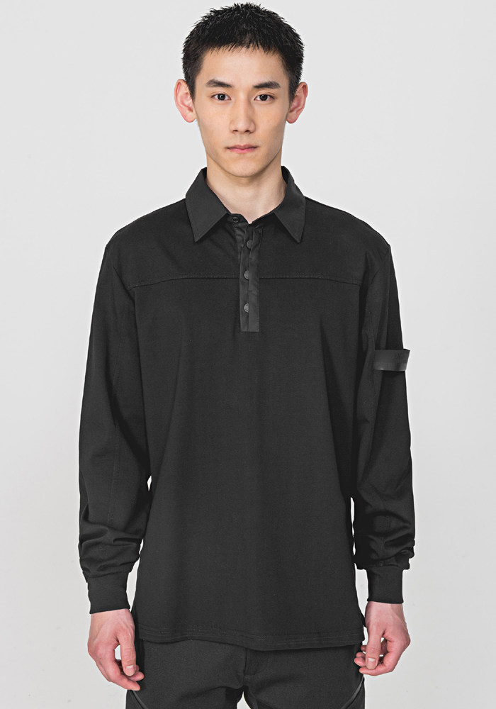 男士春秋装长袖t恤翻领丝光棉纯棉厚体恤潮牌宽松T恤休闲打底衫AM