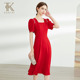 新款 法式 复古红色连衣裙中长款 2025夏季 钉珠小个子夏装 晚会礼服裙