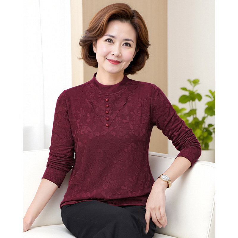 阔太秋季新款女装2025长袖T恤女妈妈装可外穿中年洋气内搭打底衫 - 阔太旗舰店出品