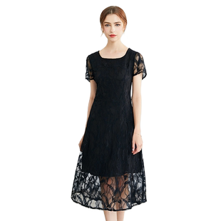 阔太气质连衣裙蕾丝镂空2025年夏季新款遮肚子小个子中长款女裙