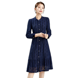 阔太2025春季新款设计感气质通勤简约优雅显瘦中长款蕾丝连衣裙女