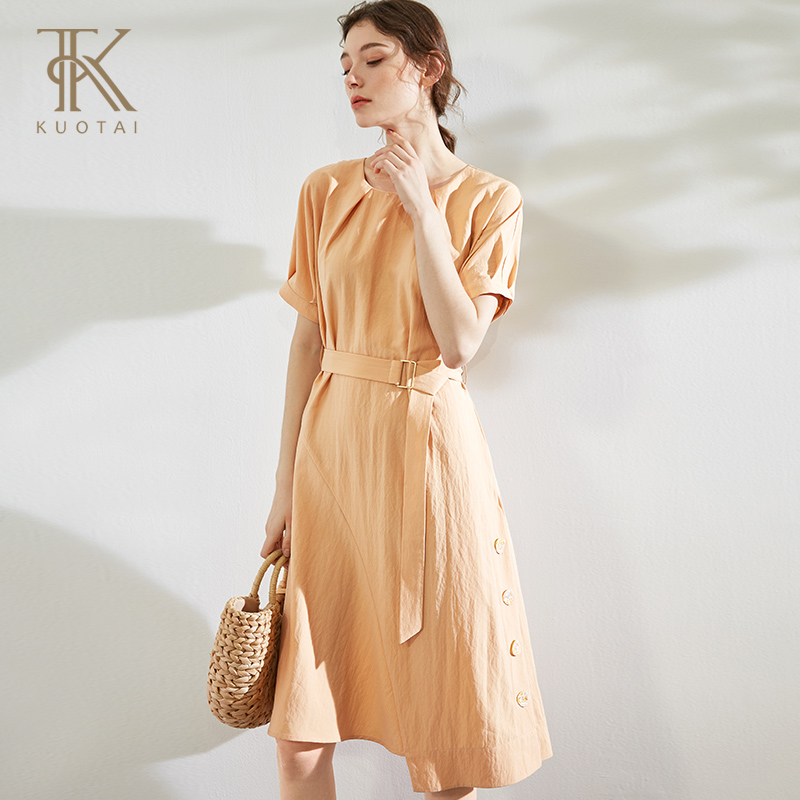 阔太2025夏装新款收腰显瘦高腰a字桔梗裙法国复古不规则连衣裙