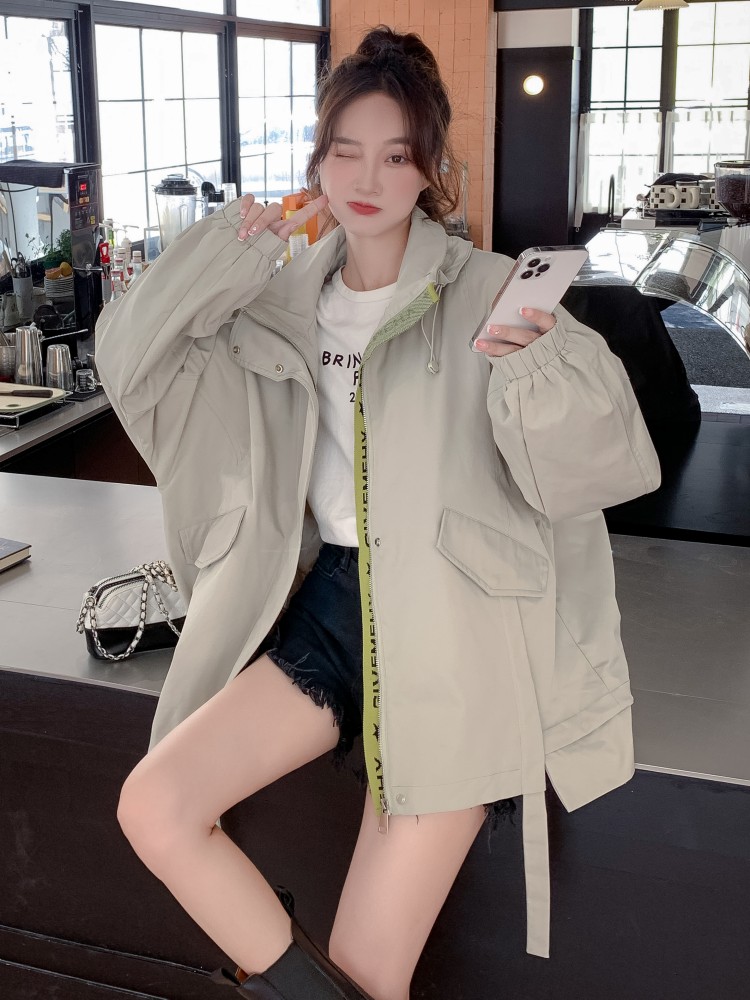출산 코트 여성 봄 가을 작업복 윈드 브레이커 짧은 2024 새로운 가을 작은 캐주얼 탑 유행 가을 의류