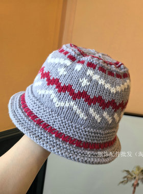 费尔岛风提花针织盆帽毛线渔夫帽