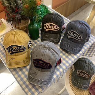 美式 百搭 春秋季 做旧牛仔帽子水洗男女士户外休闲棒球帽3D刺绣新款