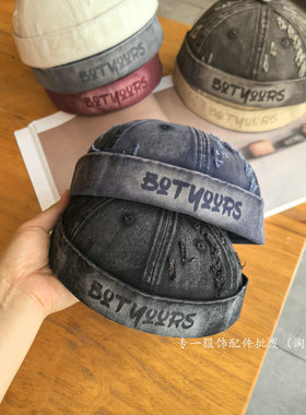 复古字母破洞瓜皮帽男女百搭潮款