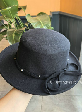 法式优雅复古羊毛呢平顶礼帽