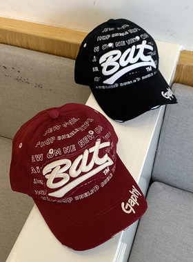 鸭舌帽女刺绣字母bat软顶休闲