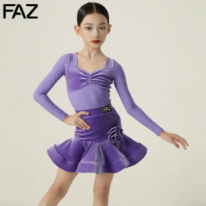 FAZ少儿练功服女童拉丁舞长袖套装网红款练习服儿童舞蹈服演出服