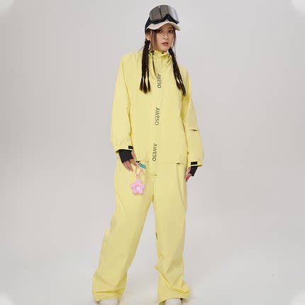北渊连体滑雪服男女款套装单板双板大码黄色防水防风高端滑雪衣