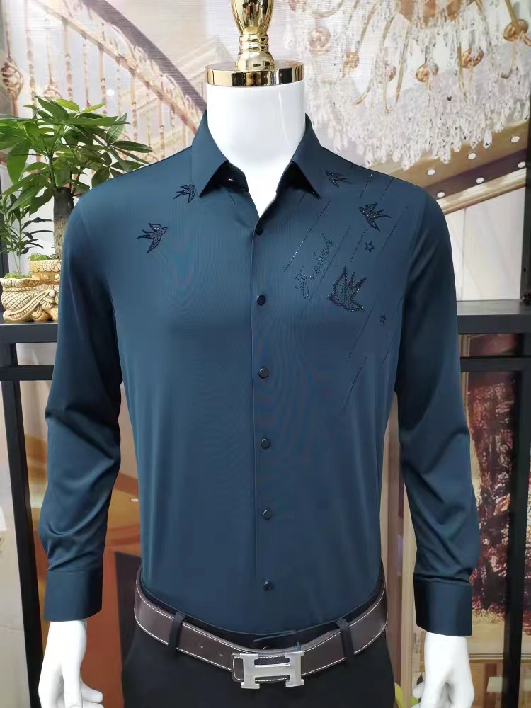 8835款小燕子秋季时尚休闲无痕弹力长袖衬衫