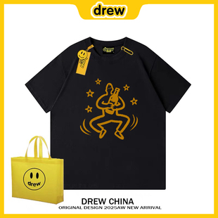 Drew美式潮牌卡通印花短袖T恤男女宽松情侣上衣夏季日常ins休闲风