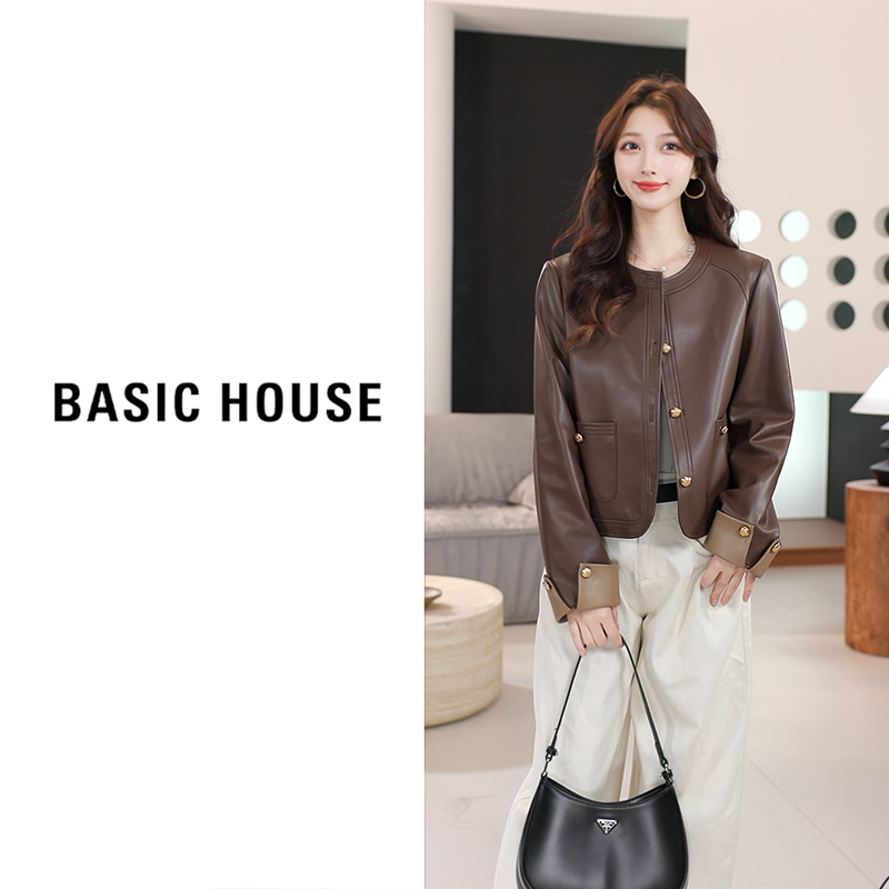 Basic House/百家好 2025皮衣外套女休闲B1295B5H452（衣长50）