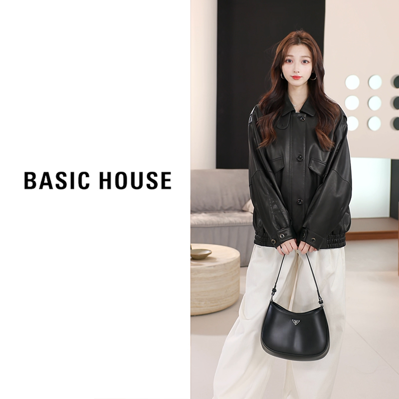 Basic House/百家好秋新款皮衣中长款外套B1295B5L032（衣长67）