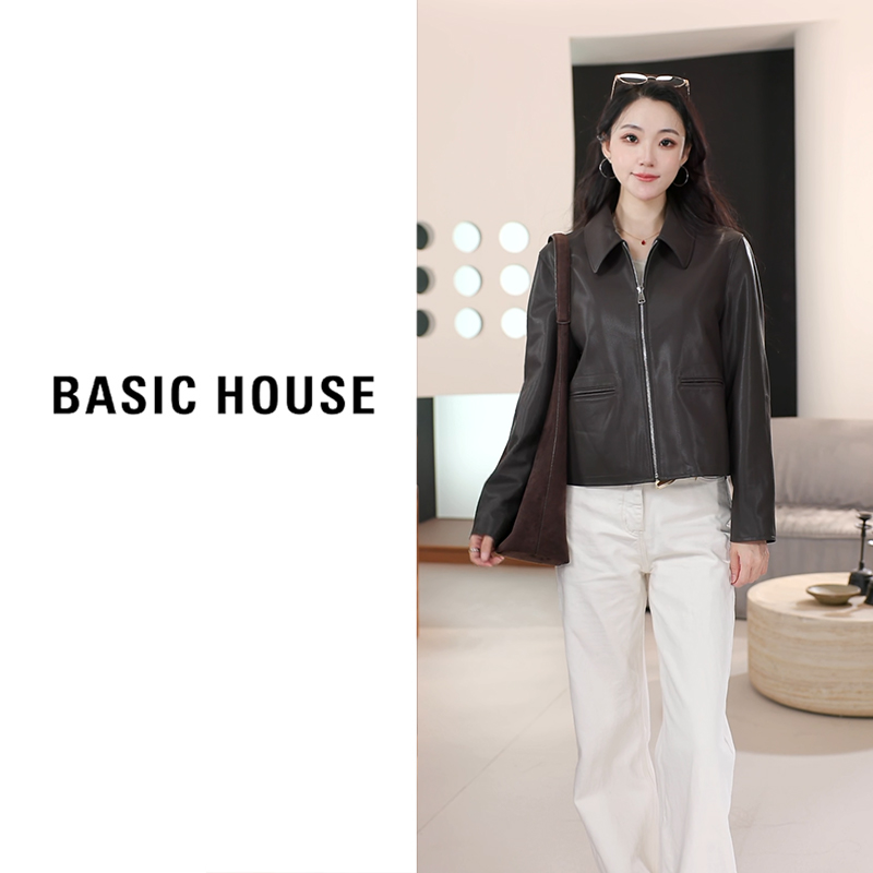 Basic House/百家好2025皮夹克短皮衣外套B1295B55002（衣长53）