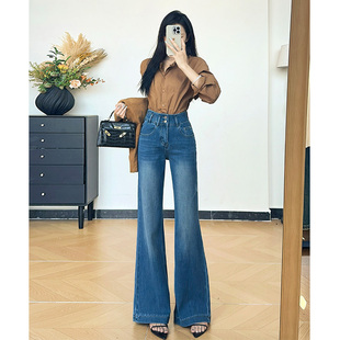 收腹显瘦遮肉微喇裤 乔栈高腰设计感弹力喇叭牛仔裤 女秋冬爆款