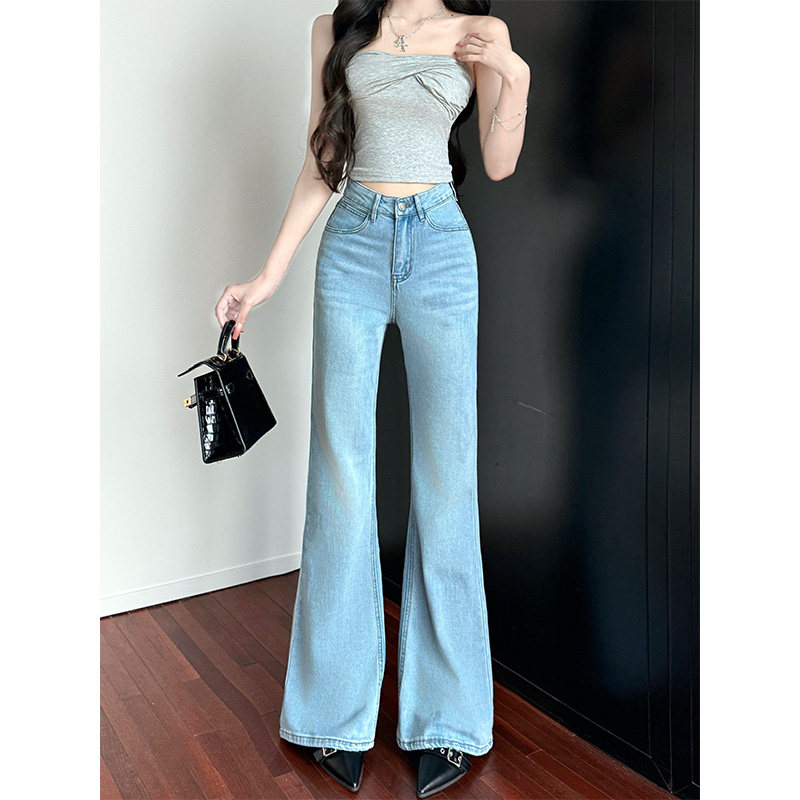 乔栈海蓝色高腰不贴腿微喇牛仔裤女2025年秋季爆款提臀显瘦喇叭裤,女装/女士精品,牛仔裤,淘宝优惠券,粉丝福利购,淘宝优惠卷