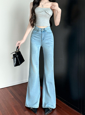 乔栈海蓝色高腰不贴腿微喇牛仔裤女2026年秋季爆款提臀显瘦喇叭裤