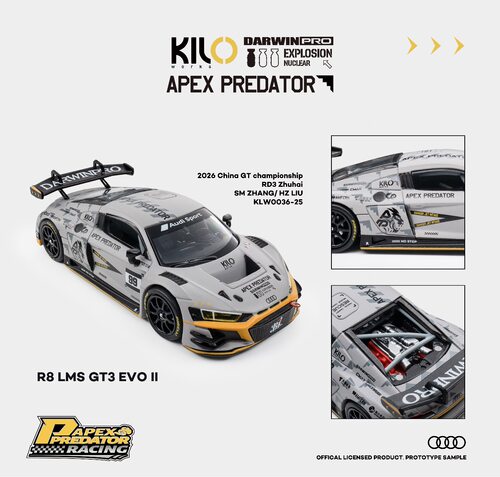 Kilo 1:64 Darwin PRO R8 LMS GT3 EVO Ⅱ赛车合金汽车模型