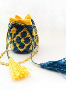 「工喜手工」超迷你wayuu包挂件方圆款DIY钩针材料包娃包DMC蕾丝