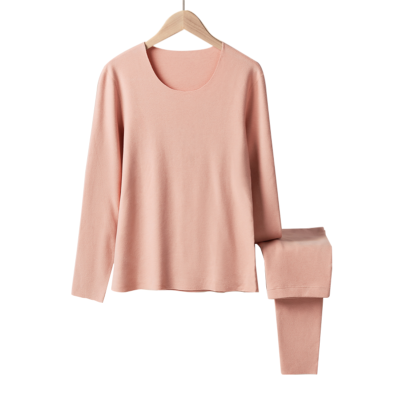 宜而爽德绒保暖内衣套装女士加厚抑菌圆领秋衣秋裤女士无痕内衣