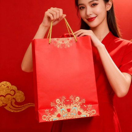 中华礼品袋香烟手提袋高档加厚高级感红色纸袋大号烟袋烟草包装袋