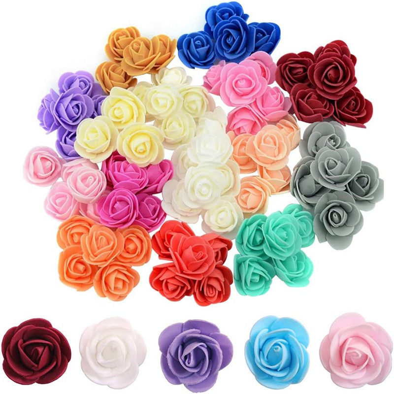 圣诞节日装饰diy花环玩偶小熊材料仿真花朵PE泡沫玫瑰花100朵免邮