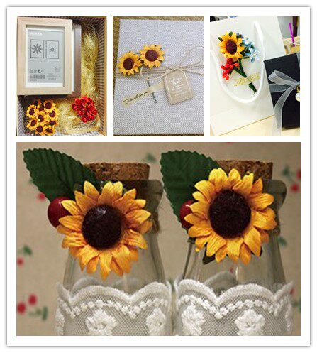 爆款 厂家直销黄色向日葵3CM DIY花环配件 喜糖盒 包装装饰品配件