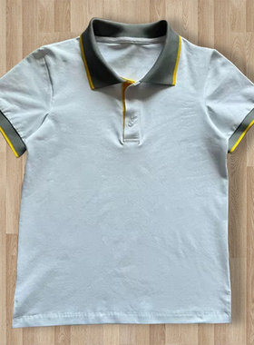 定制校服白色拼灰色领子上衣短袖春小学生纯棉翻领休闲运动pole衫