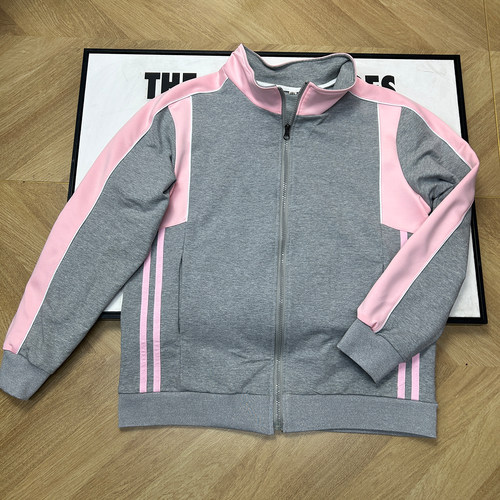 华亭女款灰色拼接粉色校服上衣