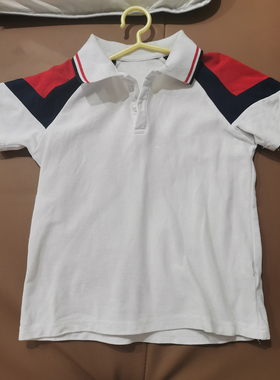 学生校服白色短袖拼接红蓝上衣中小学生夏舒适运动休闲翻领pole衫