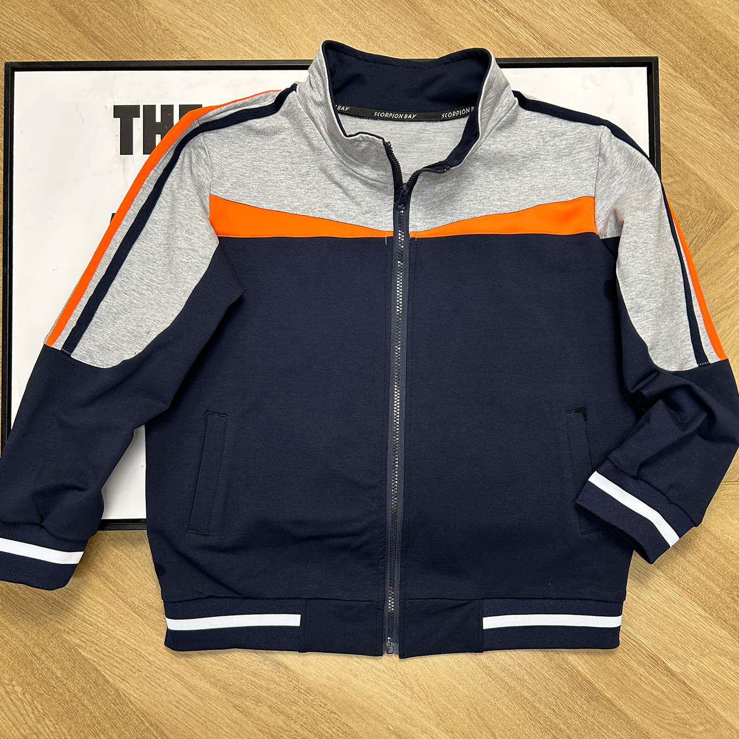 学生校服外套藏蓝色拼浅灰橙长袖拉锁上衣中小学生运动休闲棒球服