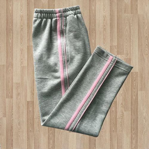 浅灰校服裤子粉色2杠直筒裤纯棉