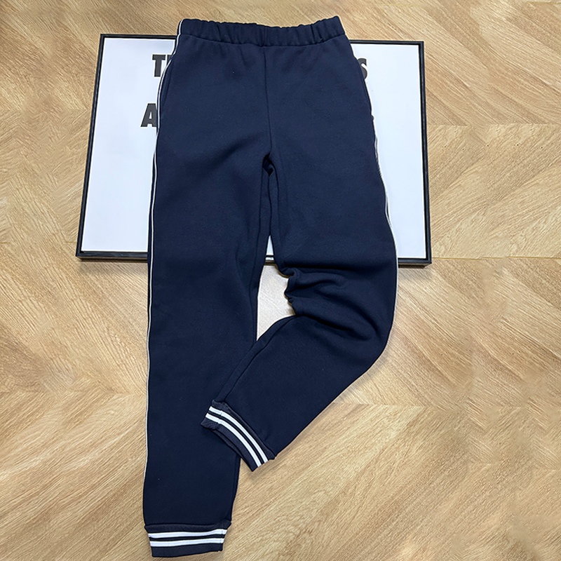 加绒保暖校服裤子藏蓝白色细牙条