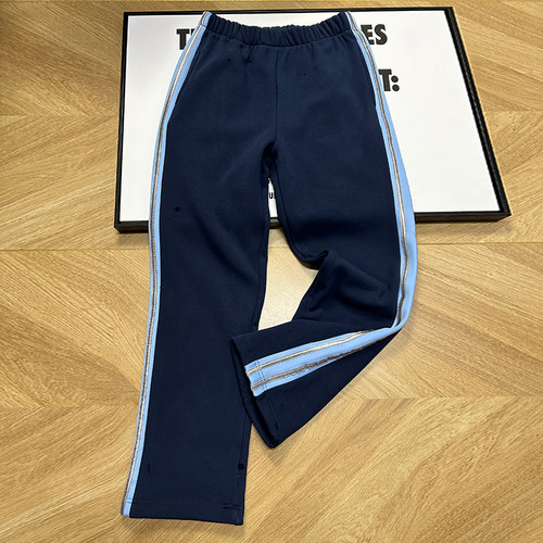 藏蓝色加绒校服裤子2道银色保暖