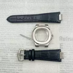 41mm Modified Watch Case with Leather Strap, Sapphire Glass, Nautilus Case Suitable for Nh35/Nh38/Nh70 Movement